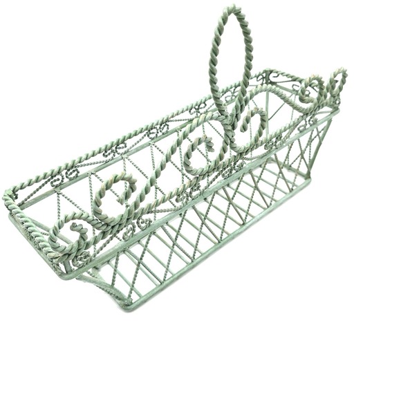 Vintager Style Wrought Iron Wall Basket Sage Green Twisted Wire Design 12x7x4 - Picture 6 of 8